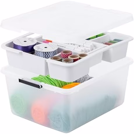 IRIS USA — Organizador transparente de 18 qt para manualidades con divisores extraíbles