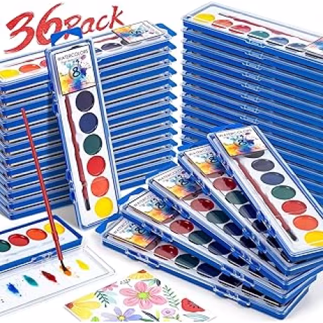 Juego de 36 pinturas de acuarela a granel, 8 colores lavables de acuarela para niños, pintura de acuarela con pinceles, regalos ideales de fiesta de San Valentín, suministros de arte para la escuela