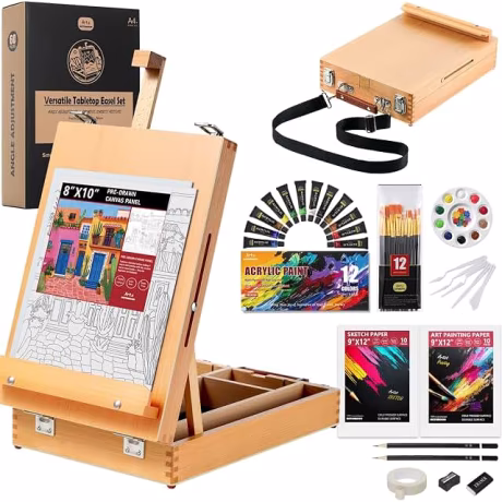 Juego de arte de 60 piezas con caballete de mesa de haya y caja de almacenamiento