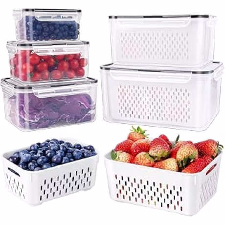 Juego de recipientes para frutas con colador removible, cinco piezas