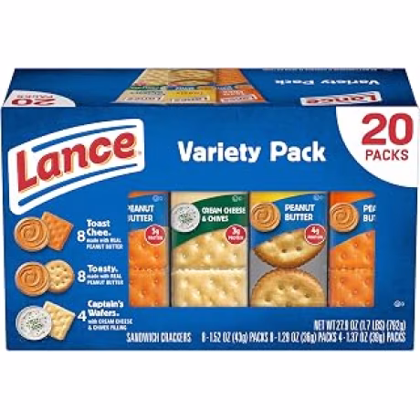 Lance Galletas tipo sándwich, paquete variado, 3 sabores, 20 paquetes envueltos individualmente, 6 sándwiches cada uno