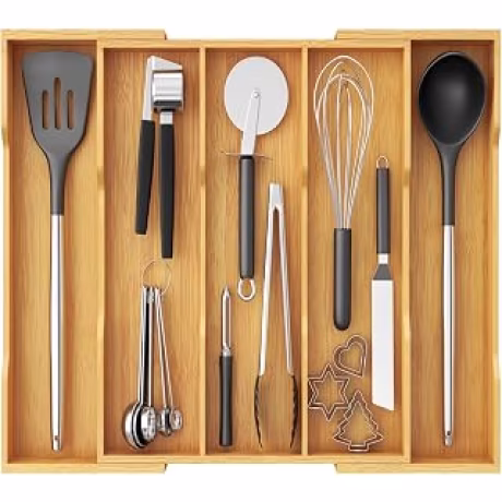 Lifewit — Bandeja extensible de bambú para cubiertos de cocina