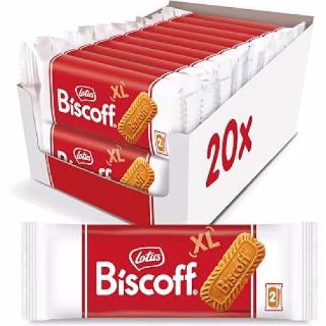 Lotus Biscoff Cookies, aperitivo de galletas caramelizadas, caja dispensadora (20 fundas de 2 galletas extra grandes) vegano, 0.9 onzas (paquete de 20)