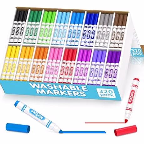 Marcadores lavables a granel para niños, 320 unidades, 16 colores surtidos, marcadores de línea ancha para colorear para la escuela, suministros de aula para profesores, suministros de arte