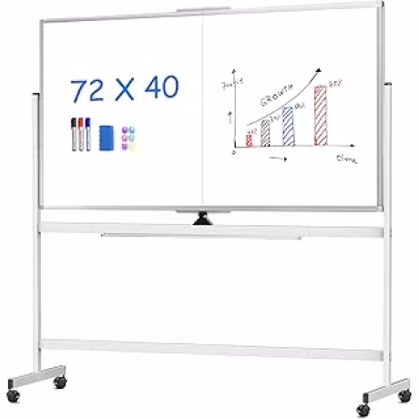 maxtek Pizarra blanca rodante magnética de doble cara, 183 x 102 cm