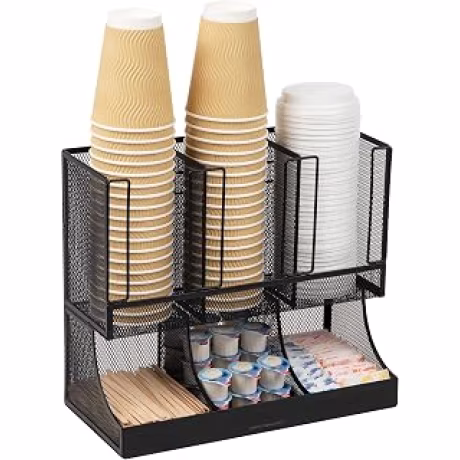 Mind Reader Flume — Organizador de malla negra con 6 compartimientos para condimentos y tazas