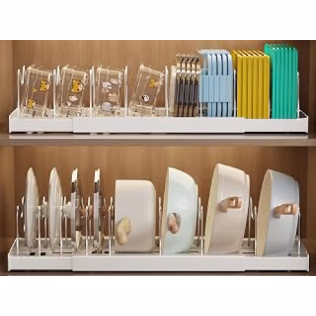 Mustorn — Dos organizadores blancos para ollas y tapas, extensibles hasta 22 pulgadas