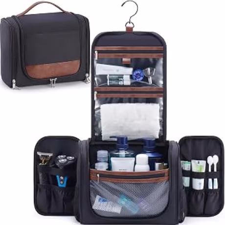 Neceser colgante grande para hombre, bolsa de baño de viaje con gancho, organizador de bolsa de higiene para ducha, artículos esenciales de afeitado y aseo, color negro