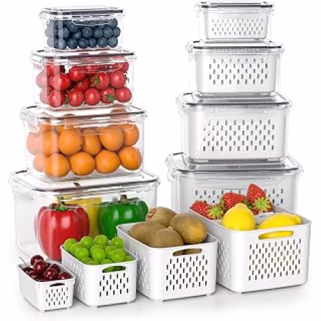 Ocho recipientes herméticos para frutas con placas divisoras de doble función