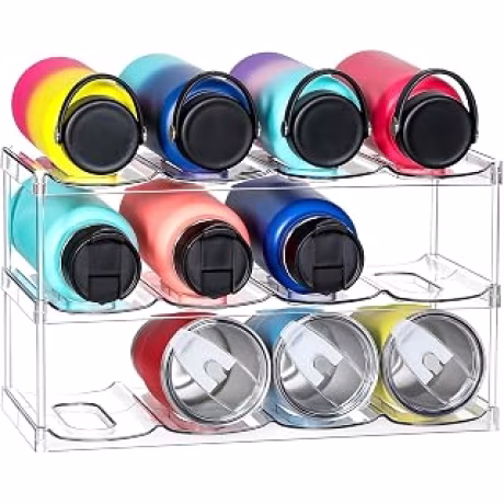 Organizador apilable transparente de tres niveles para doce botellas o vasos grandes