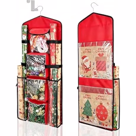 Organizador colgante de doble cara para papel y bolsas de regalo con giro de 360 grados
