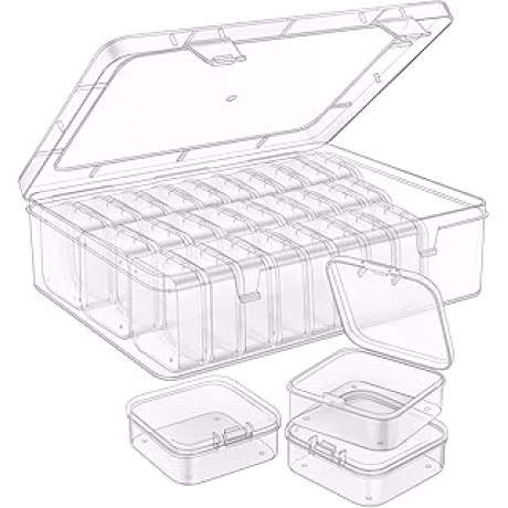 Organizador de cuentas con 90 cajas pequeñas transparentes con tapa