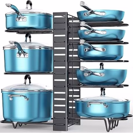 Organizador de ollas y sartenes de 16.6 pulgadas con tres configuraciones de montaje