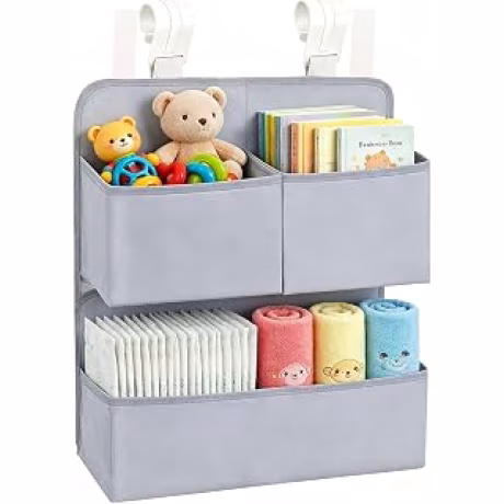 Organizador gris colgante para más de ochenta pañales, para cuna o moisés