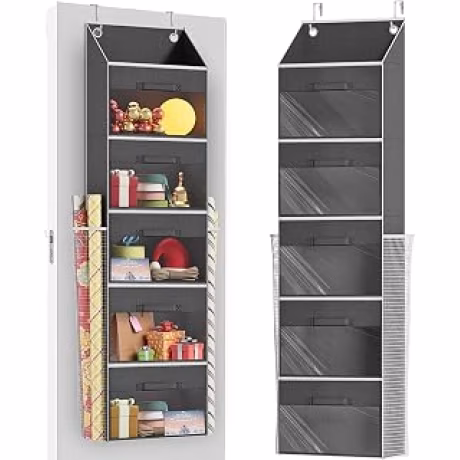 Organizador para puerta de papel de regalo con cinco cajones extraíbles y dos bolsillos laterales grandes