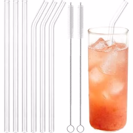Pajitas de vidrio de 10 x 0.394 pulgadas, 3 rectas y 3 dobladas, con 2 cepillos de limpieza