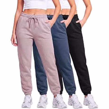 Real Essentials - Paquete de 3: pantalones deportivos de forro polar para mujer (disponible en tallas grandes)
