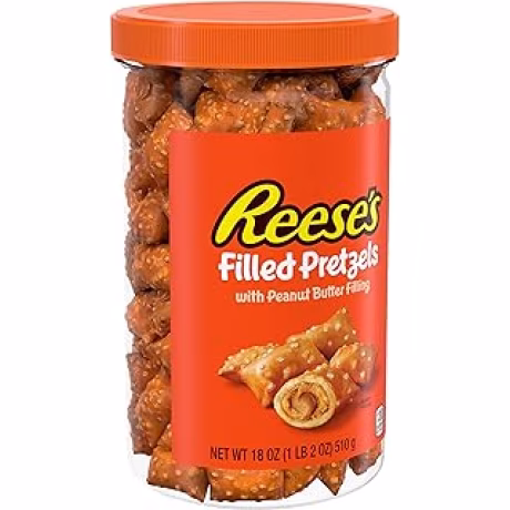 Reese's Pepitas de pretzel rellenas, pepitas de pretzel con mantequilla de maní, crujientes, listas para comer, aperitivo dulce y salado, frasco de 18 onzas