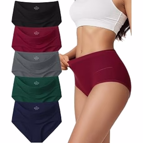 Ropa Interior de Algodón para Mujer de Cintura Alta, Cobertura Completa, Bragas Suave, Paquete de 5