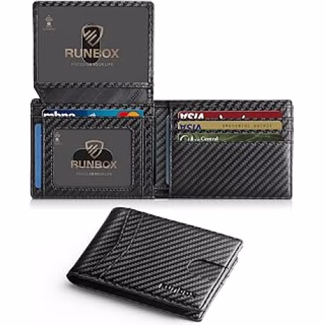 RUNBOX — Cartera delgada para hombre con protección RFID y dos ventanas de identificación
