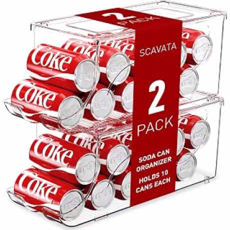 SCAVATA — Dos organizadores transparentes con tapa para refrigerador, capacidad de diez latas cada uno