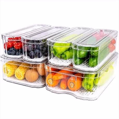Seis recipientes transparentes de PET con tapas para refrigerador