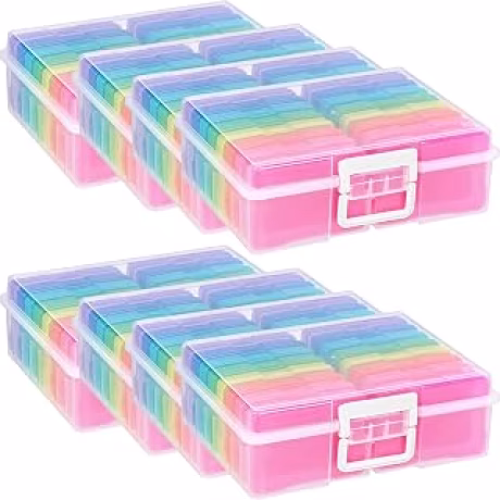 Simply Tidy Rainbow — Cajas de plástico para fotos y manualidades con 16 estuches interiores, paquete de 8