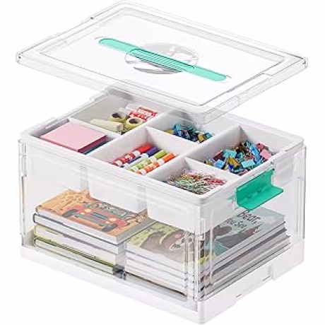 SpaceAid — Caja de manualidades de 24 cuartos de galón con tapa, bandejas y divisores extraíbles