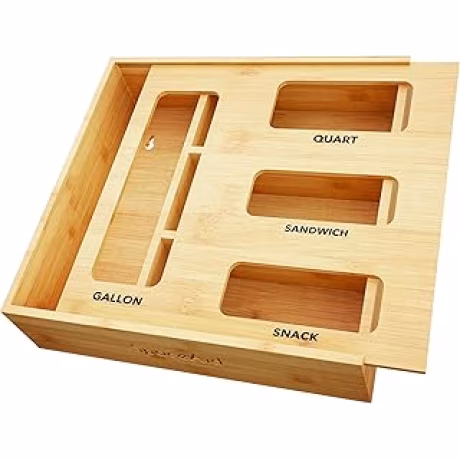SpaceAid — Organizador de bambú para bolsas de cocina, una caja con 4 ranuras