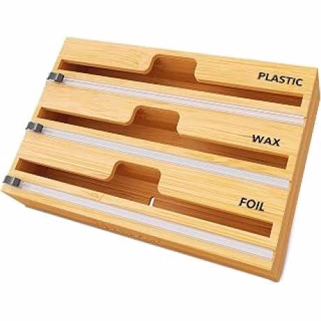 SpaceAid WrapNeat — Dispensador de bambú natural 3 en 1 con cortadores para rollos de 12 pulgadas