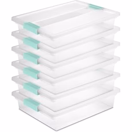 STERILITE 19638606 — Seis cajas grandes transparentes con tapas y pestillos azul acuario