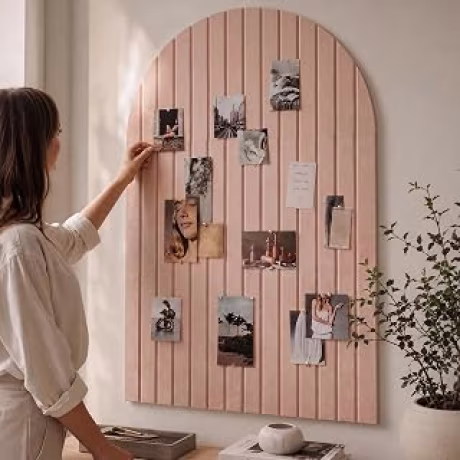 Tablón de anuncios de fieltro arqueado de 35 x 24 pulgadas, 6 paneles adhesivos