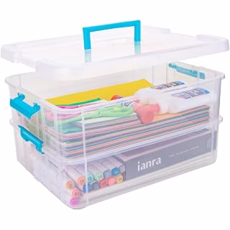 TERGOO — Caja transparente portátil de dos capas con tapa para manualidades