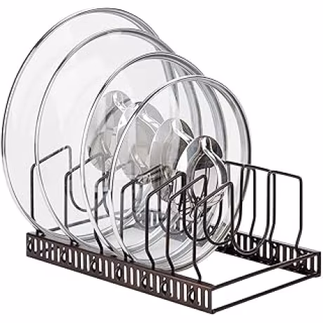 Toplife — Organizador marrón para tapas y bandejas con siete compartimentos ajustables