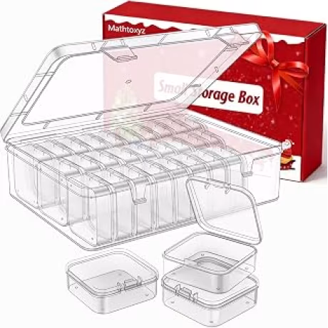 Treinta cajas pequeñas transparentes con tapas abatibles para organizar cuentas y manualidades