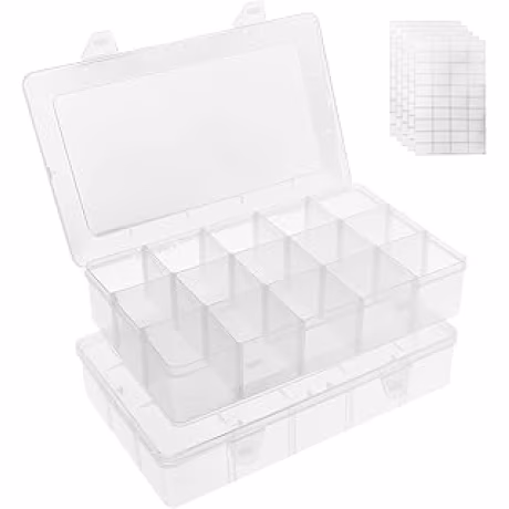 Umirokin — Dos cajas transparentes para manualidades de quince compartimentos ajustables