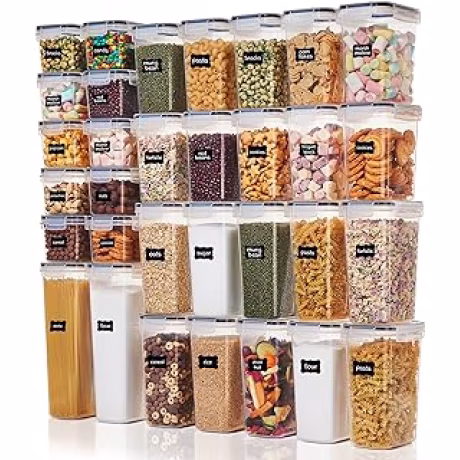 Vtopmart — Juego de 32 recipientes de plástico con tapas para alimentos