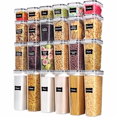Vtopmart — Juego de recipientes de plástico para alimentos con tapas, 24 piezas y 24 etiquetas