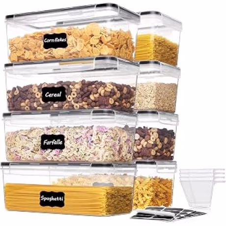 Vtopmart — Ocho recipientes herméticos para pasta con etiquetas reutilizables y tazas medidoras