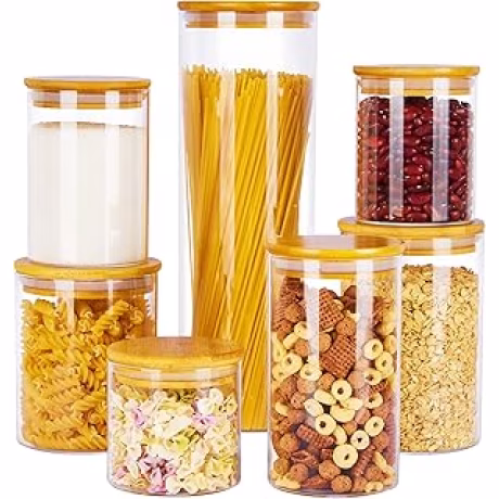 Vtopmart — Siete tarros de vidrio para alimentos con tapas herméticas de bambú
