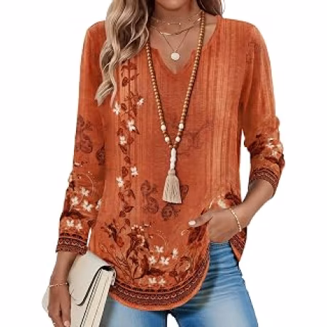 Zeagoo - Blusas de otoño para mujer, camisas de manga larga, cuello en V
