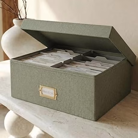 ZICOTO — Caja organizadora de lino con divisores para hasta 1700 fotos de 4 × 6 pulgadas