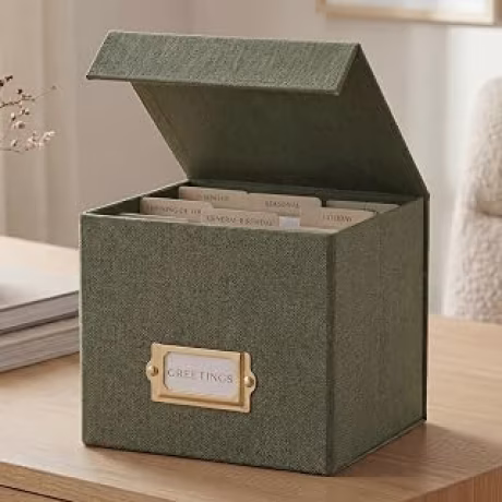 ZICOTO — Caja organizadora de lino para tarjetas de felicitación con divisores