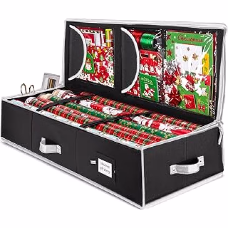 ZOBER — Organizador para papel de regalo de 40 pulgadas, negro y blanco, con bolsillos para lazos y cintas