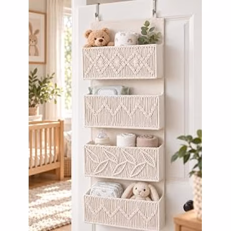 Avidanza organizador beige de macramé con cuatro bolsillos para bebé