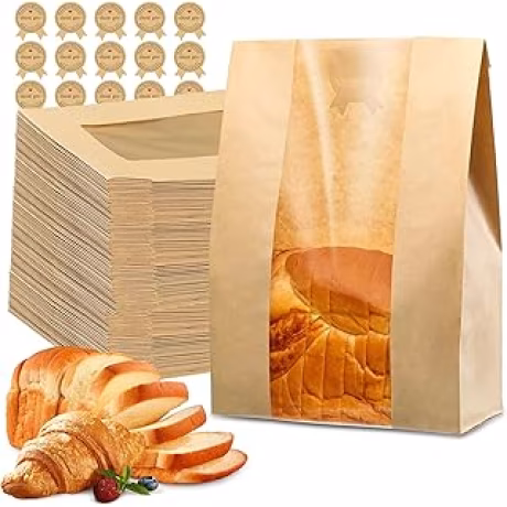 AZLTC, cincuenta bolsas de papel kraft para pan con ventana