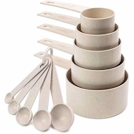 Beille, diez tazas y cucharas medidoras de paja de trigo y polipropileno