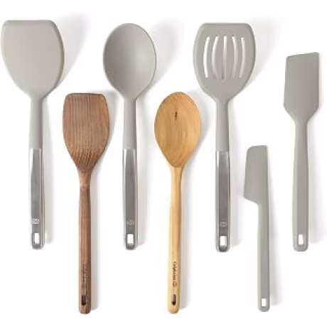 Calphalon Prime, siete utensilios de silicona y madera de teca