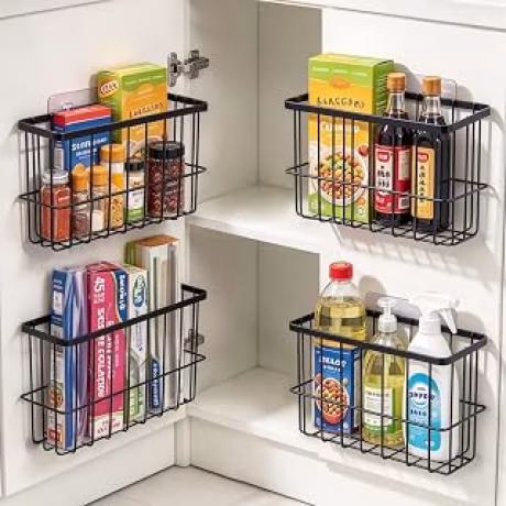 Cuatro cestas adhesivas para puertas de gabinete de cocina