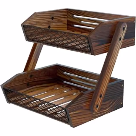 Dorhors, cesta de frutas de madera marrón rústico para encimera